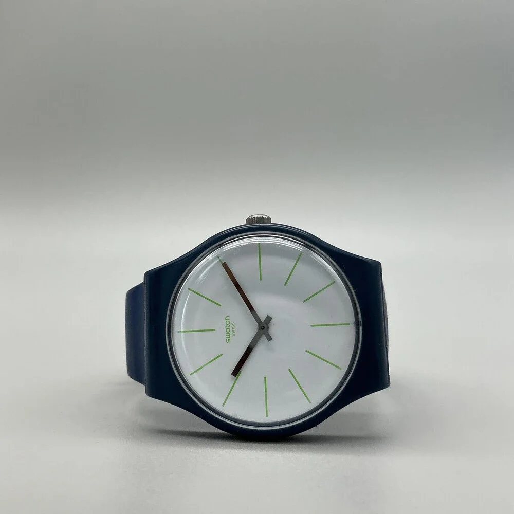 Swatch BlueSounds Mens Watch 41mm SUON127 Blue White Dial Swiss New Battery